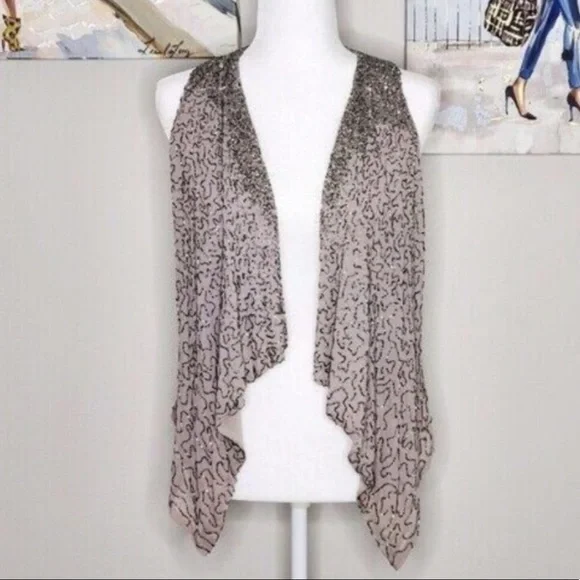 Alice + Olivia sparkle Gray Sequin Vest size S - Picture 1 of 10